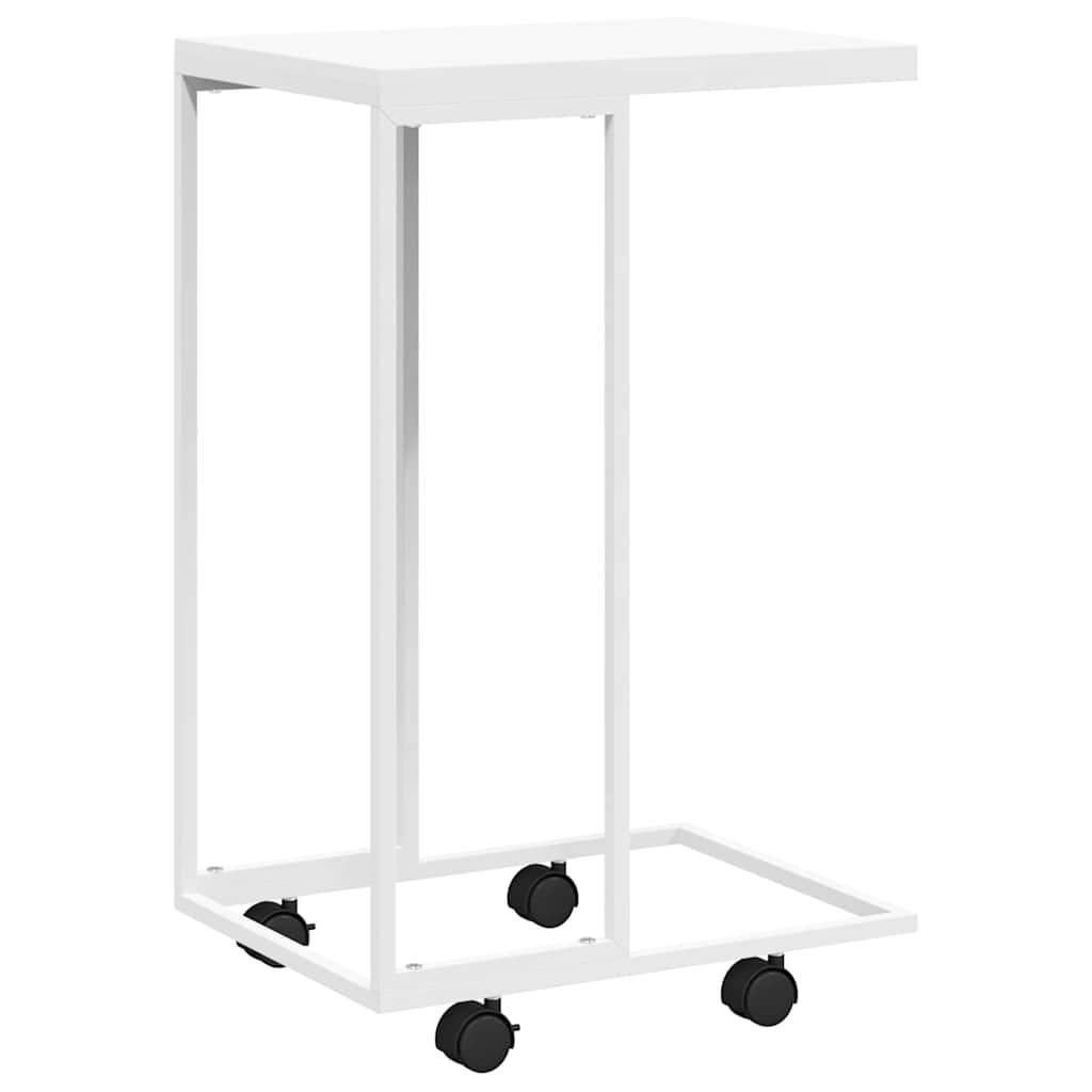 sidebord med hjul 40x30x63,5 cm konstrueret træ hvid