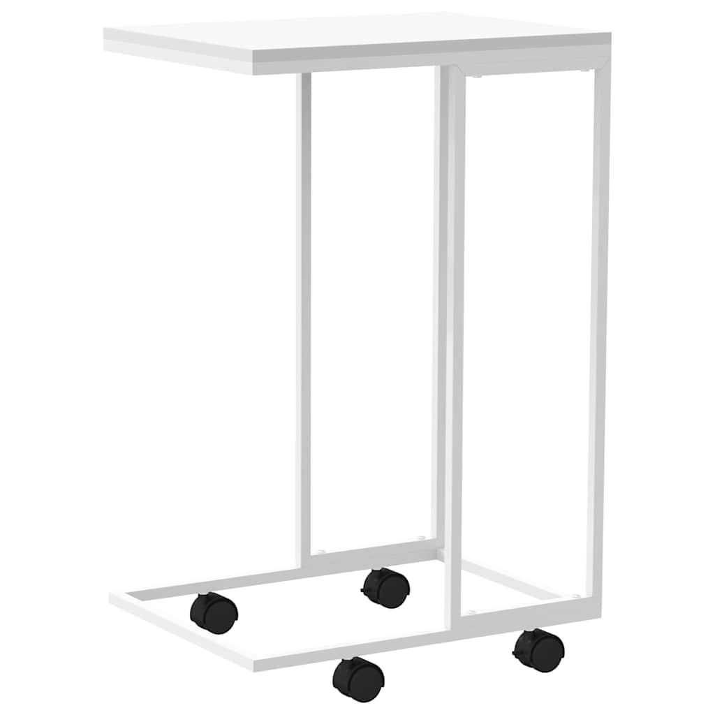 sidebord med hjul 40x30x63,5 cm konstrueret træ hvid