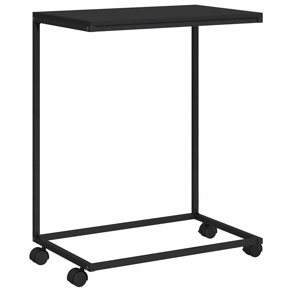 sidebord med hjul 55x35x70 cm konstrueret træ sort