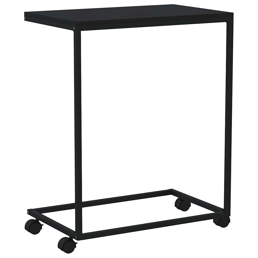 sidebord med hjul 55x35x70 cm konstrueret træ sort