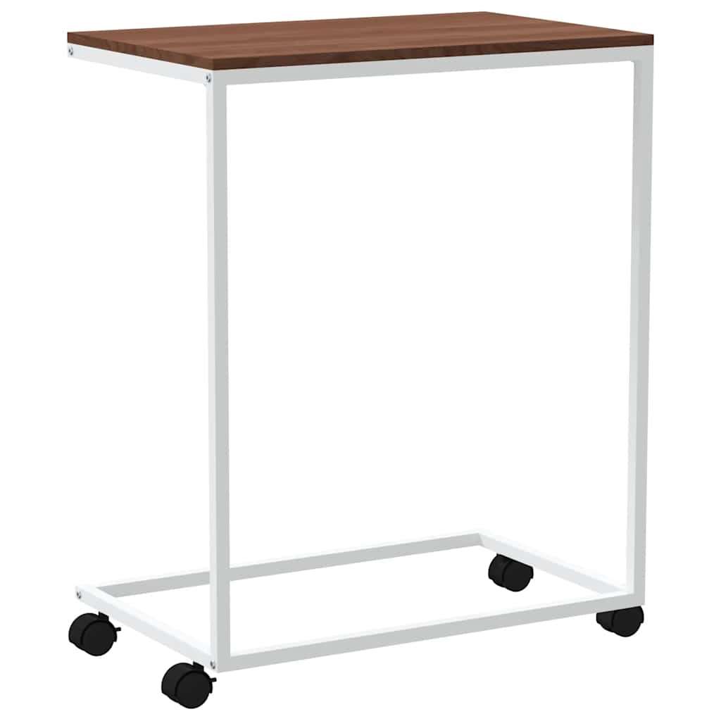 sidebord med hjul 55x35x70 cm konstrueret træ hvid