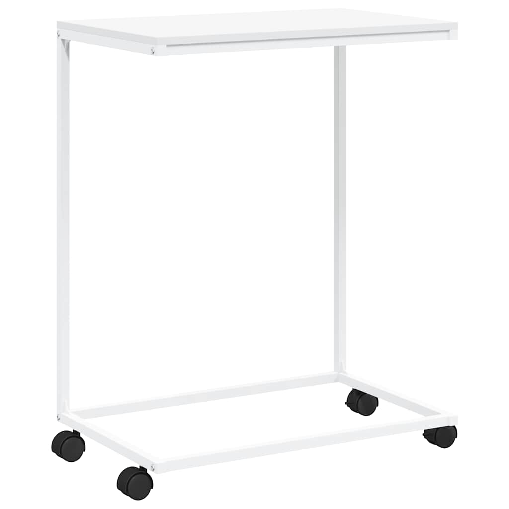 sidebord med hjul 55x35x70 cm konstrueret træ hvid