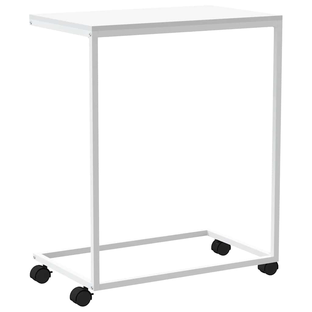 sidebord med hjul 55x35x70 cm konstrueret træ hvid