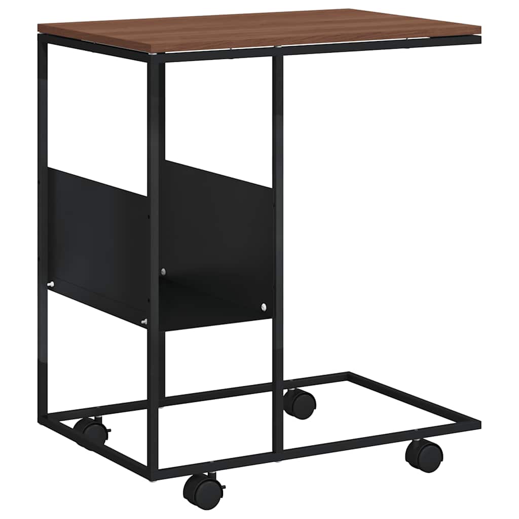 sidebord med hjul 55x36x63,5 cm konstrueret træ sort