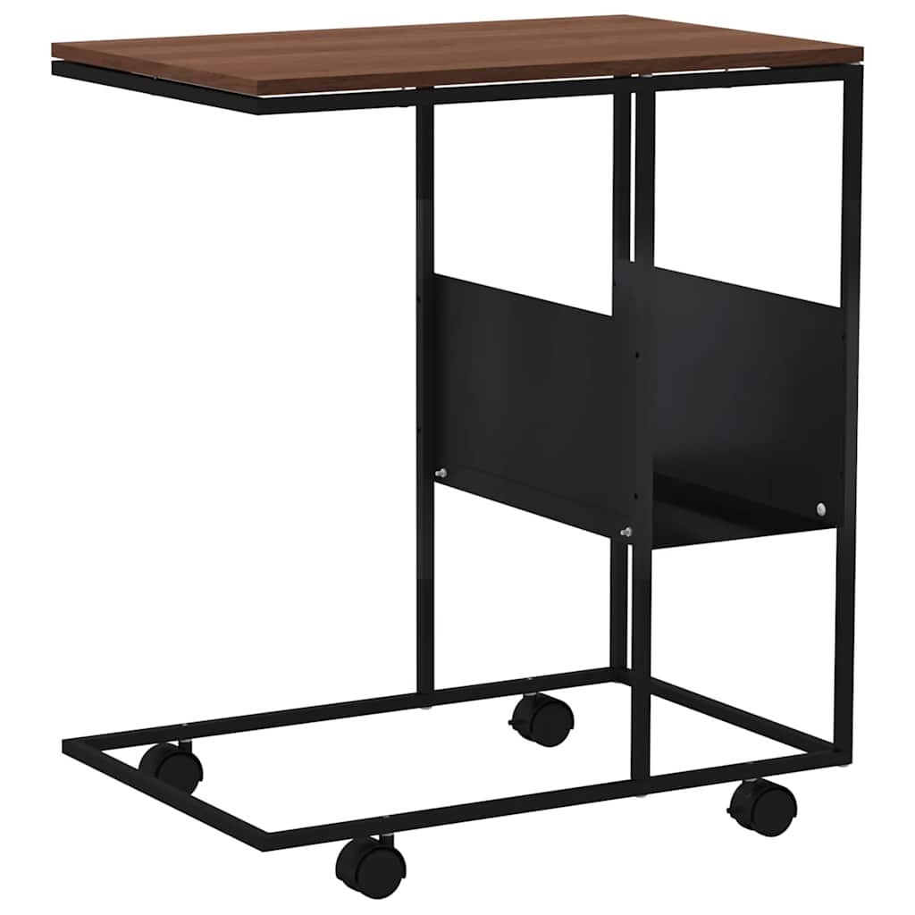 sidebord med hjul 55x36x63,5 cm konstrueret træ sort