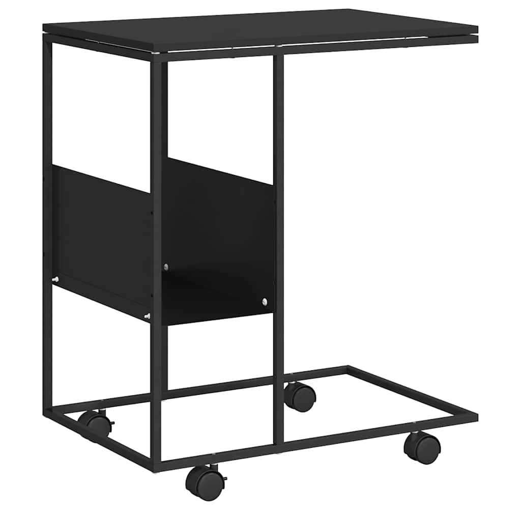 sidebord med hjul 55x36x63,5 cm konstrueret træ sort