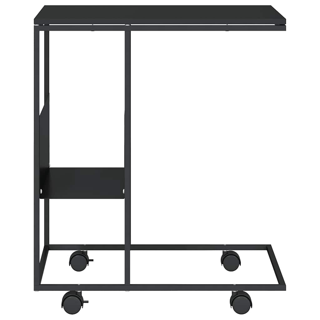 sidebord med hjul 55x36x63,5 cm konstrueret træ sort