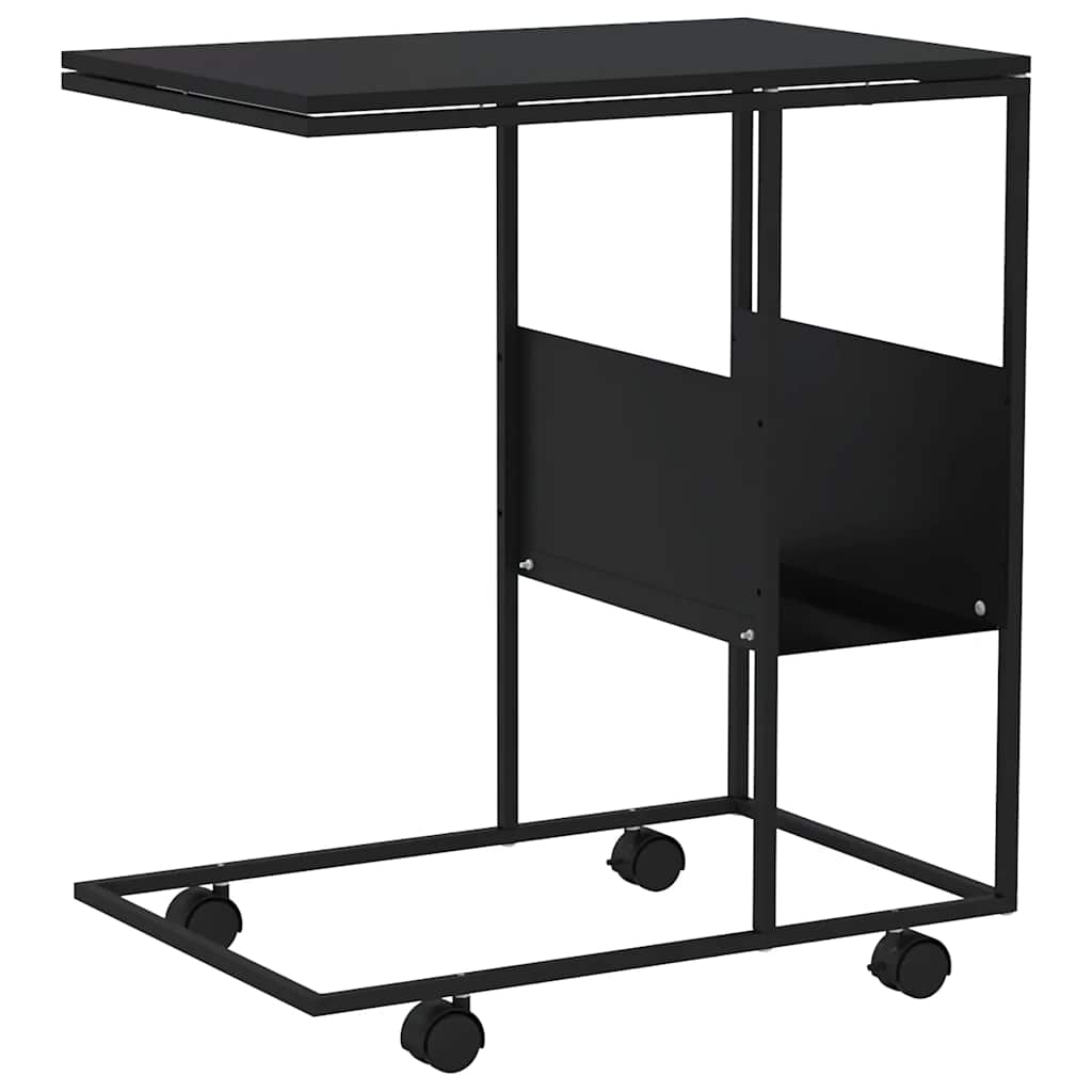 sidebord med hjul 55x36x63,5 cm konstrueret træ sort