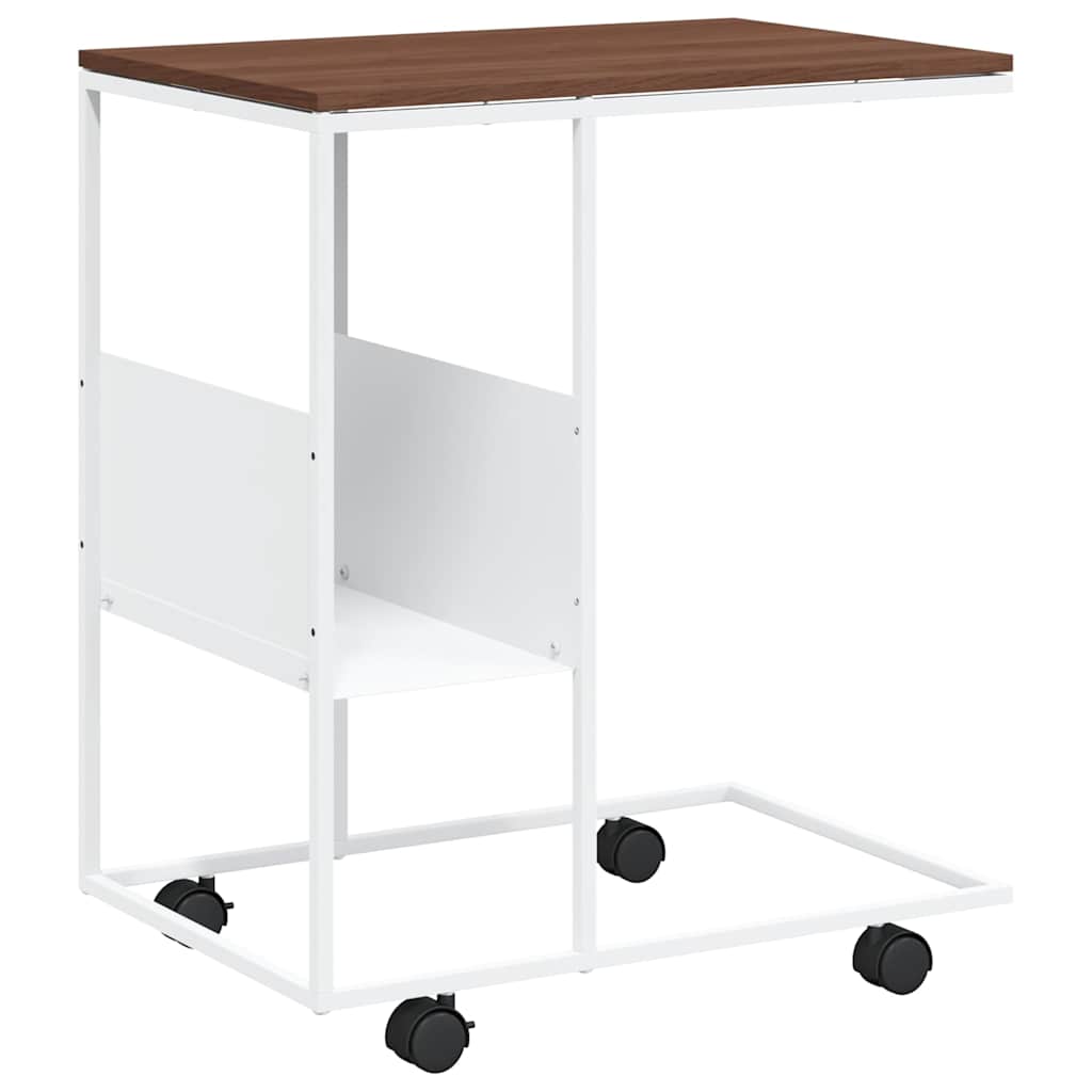 sidebord med hjul 55x36x63,5 cm konstrueret træ hvid