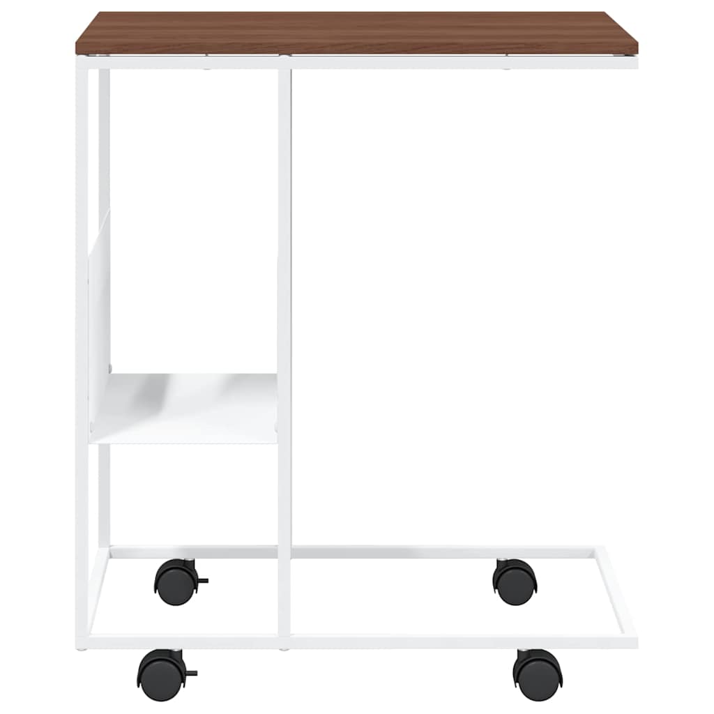 sidebord med hjul 55x36x63,5 cm konstrueret træ hvid