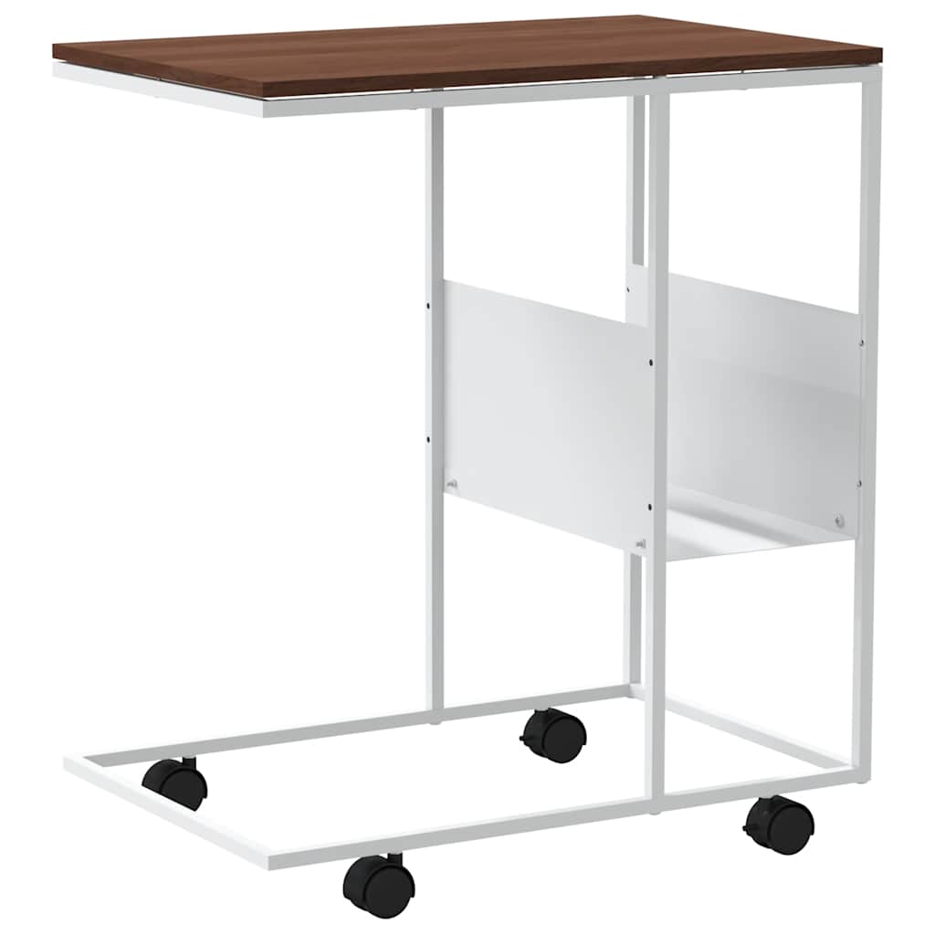 sidebord med hjul 55x36x63,5 cm konstrueret træ hvid