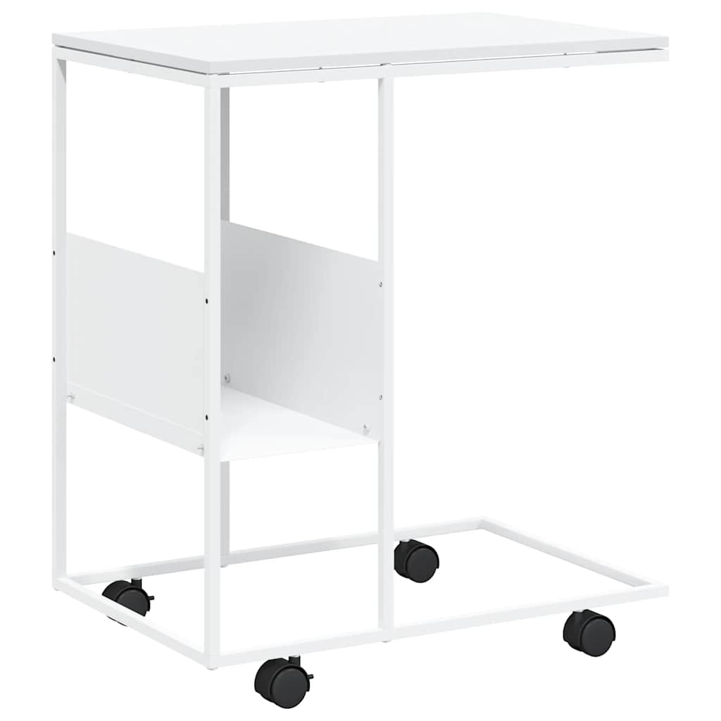 sidebord med hjul 55x36x63,5 cm konstrueret træ hvid