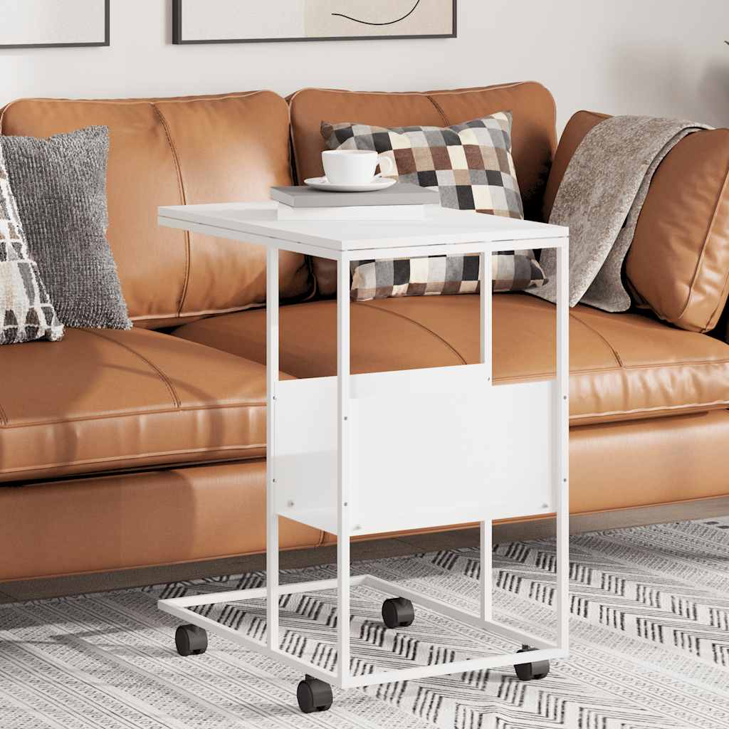 sidebord med hjul 55x36x63,5 cm konstrueret træ hvid