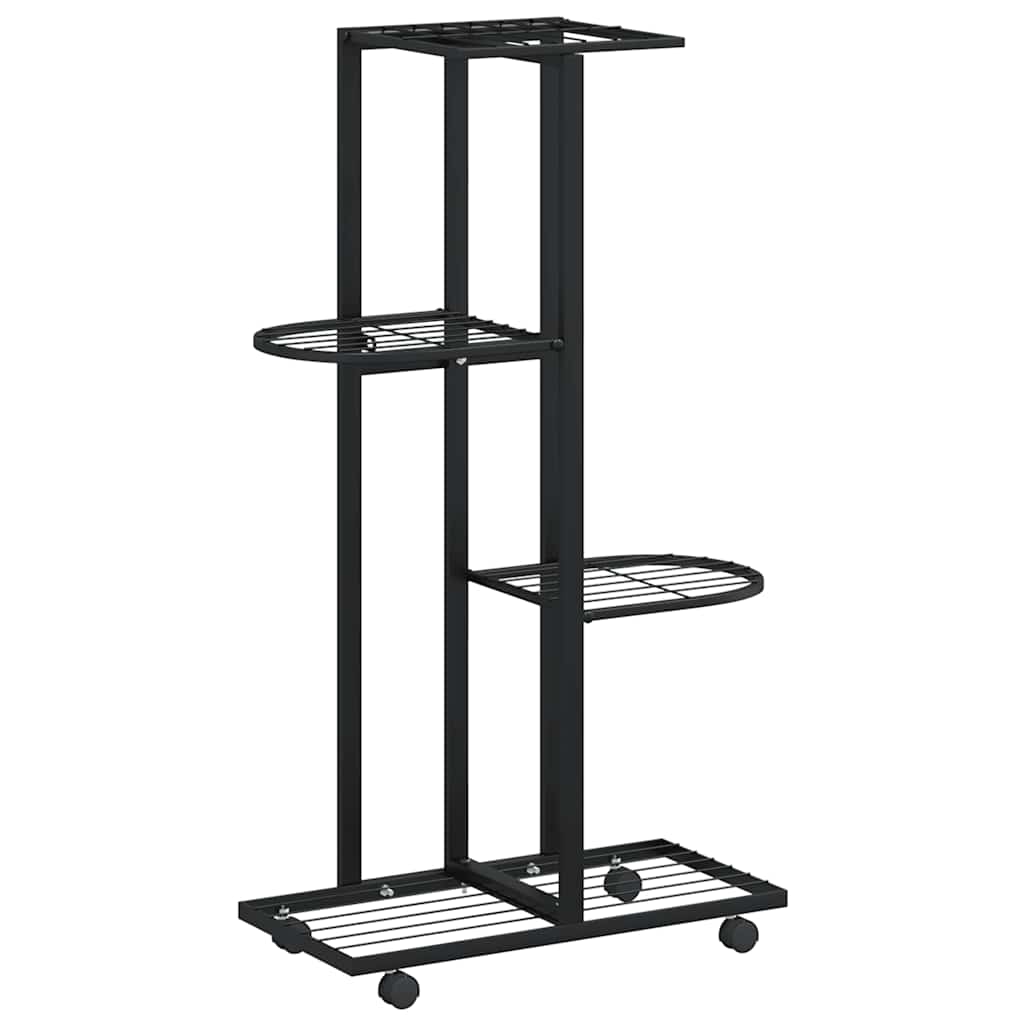blomsterstativ 4 niveauer med hjul 44x23x80 cm jern sort