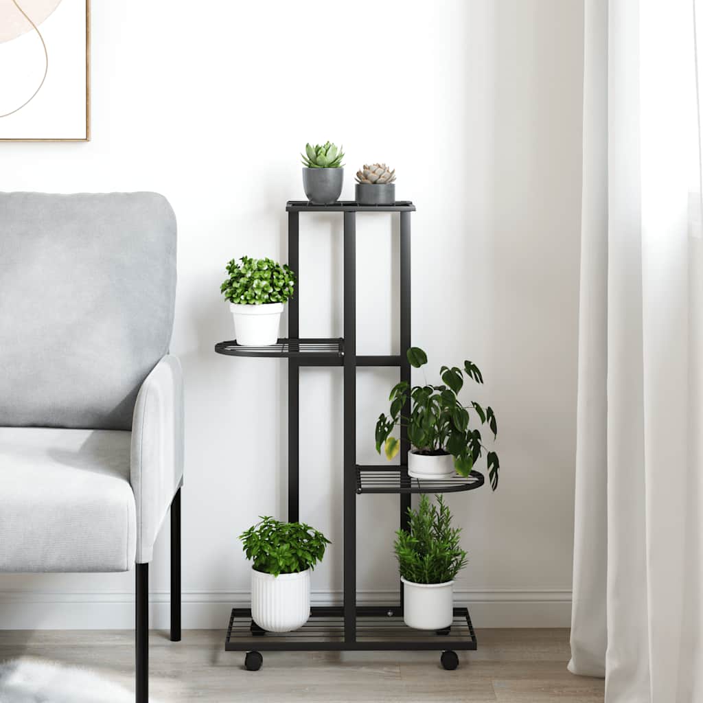blomsterstativ 4 niveauer med hjul 44x23x80 cm jern sort