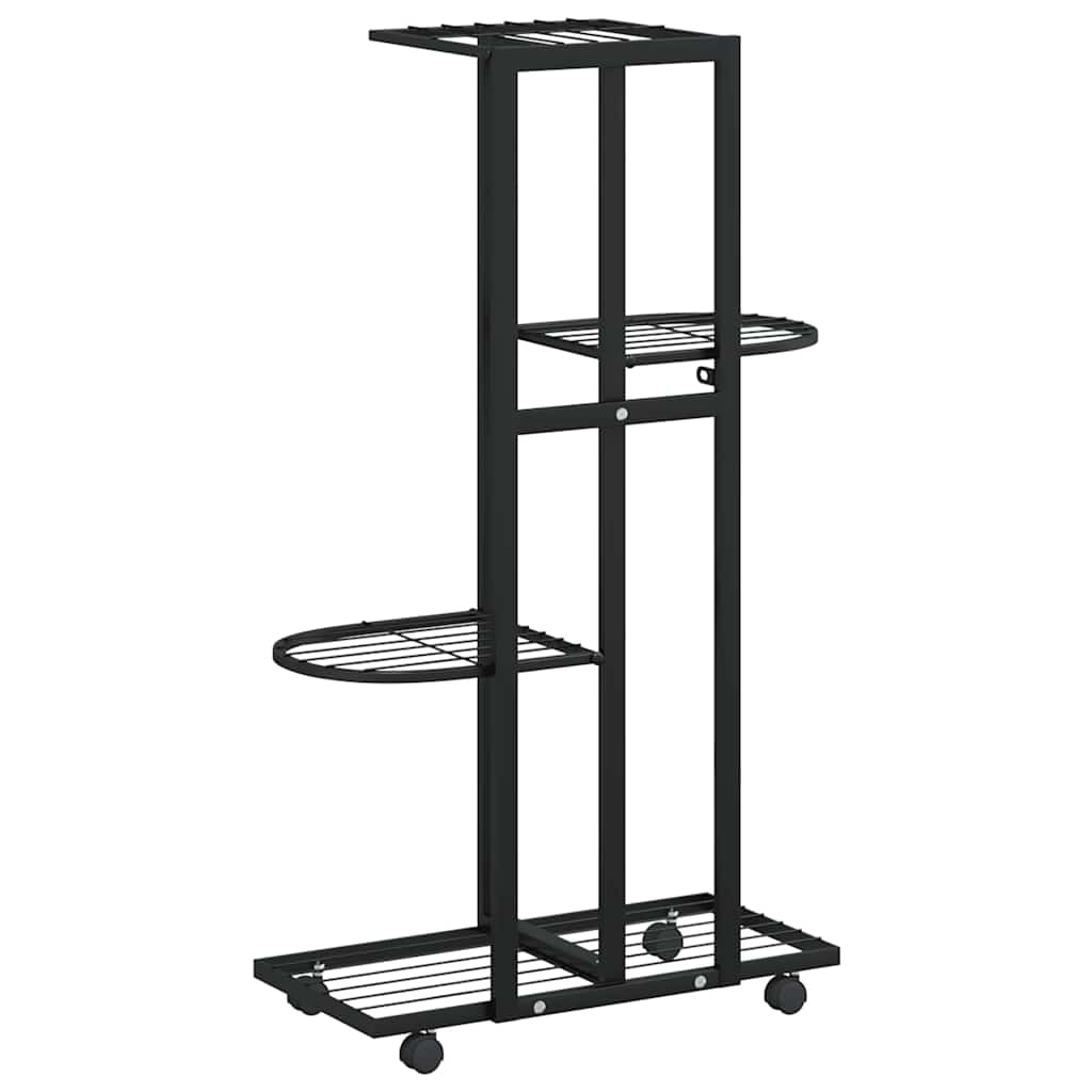 blomsterstativ 4 niveauer med hjul 44x23x80 cm jern sort