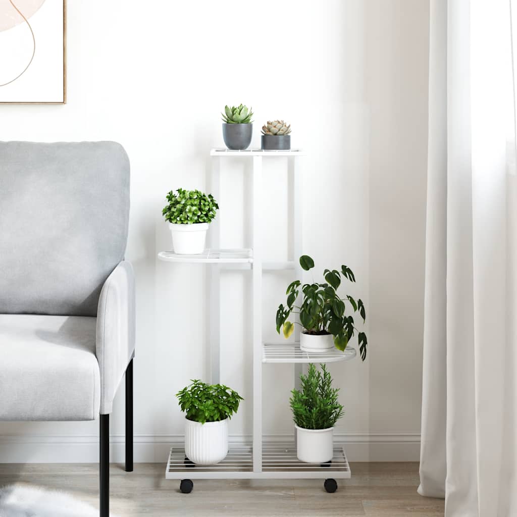 blomsterstativ 4 niveauer med hjul 44x23x80 cm jern hvid