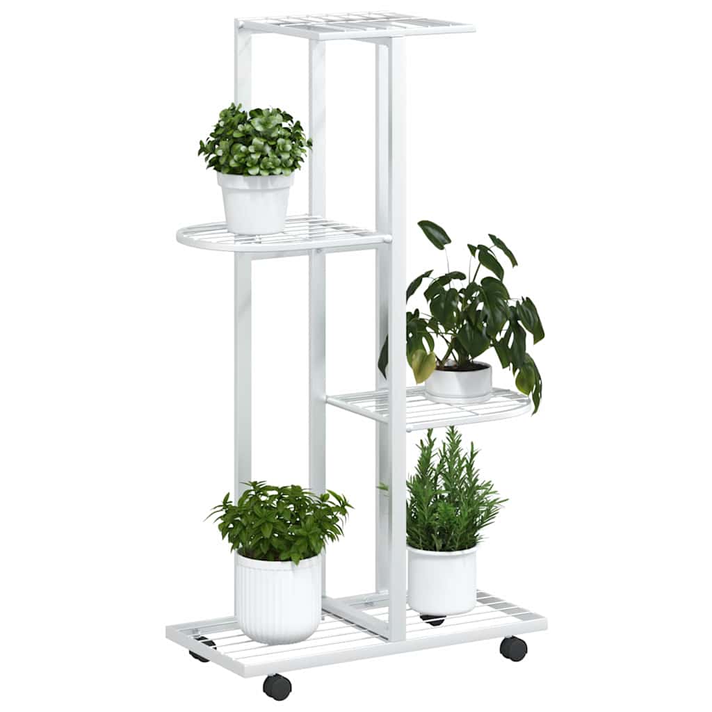 blomsterstativ 4 niveauer med hjul 44x23x80 cm jern hvid