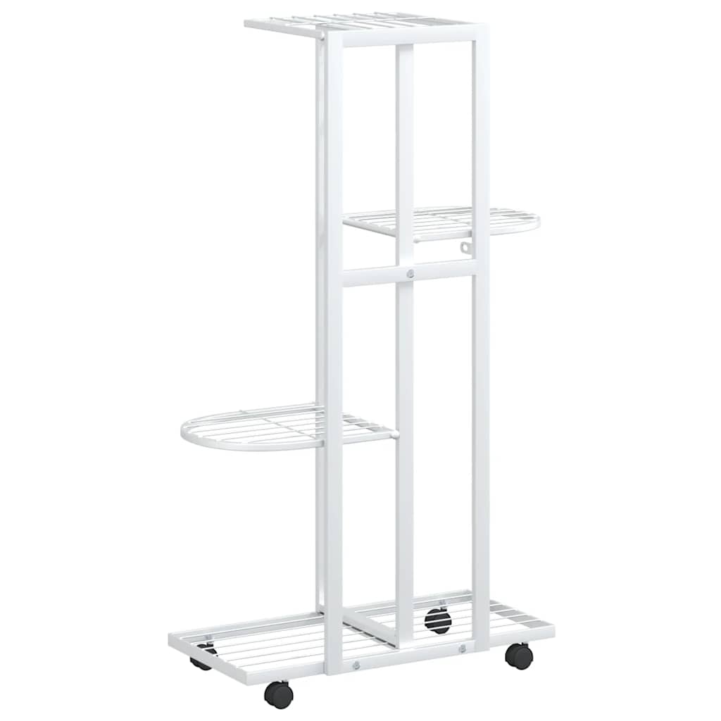blomsterstativ 4 niveauer med hjul 44x23x80 cm jern hvid