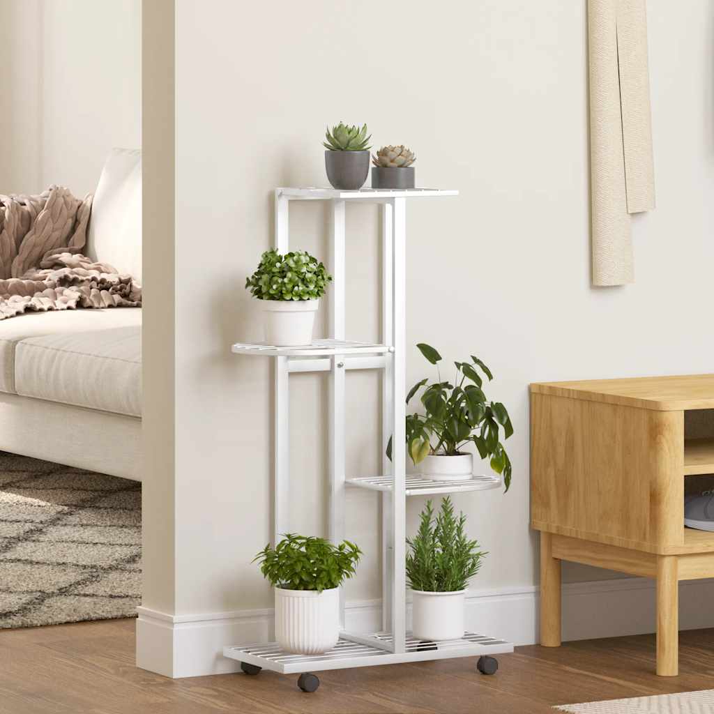 blomsterstativ 4 niveauer med hjul 44x23x80 cm jern hvid