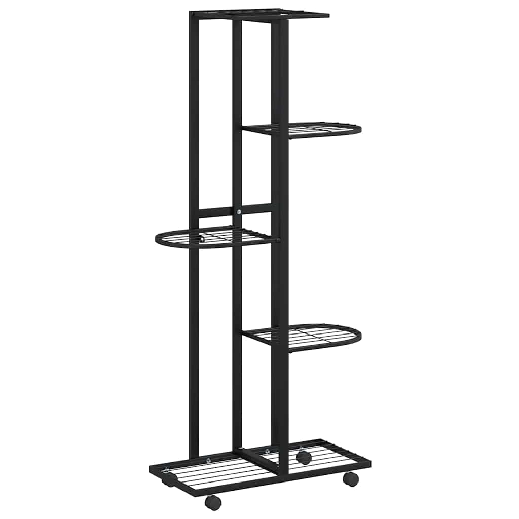blomsterstativ 5 niveauer med hjul 44x23x100 cm jern sort