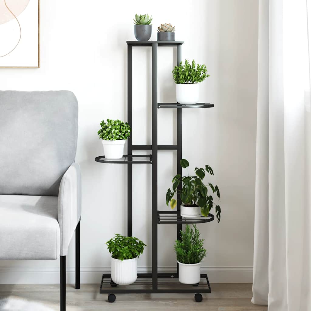 blomsterstativ 5 niveauer med hjul 44x23x100 cm jern sort