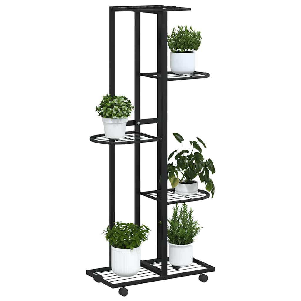 blomsterstativ 5 niveauer med hjul 44x23x100 cm jern sort