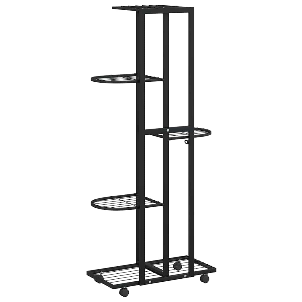 blomsterstativ 5 niveauer med hjul 44x23x100 cm jern sort