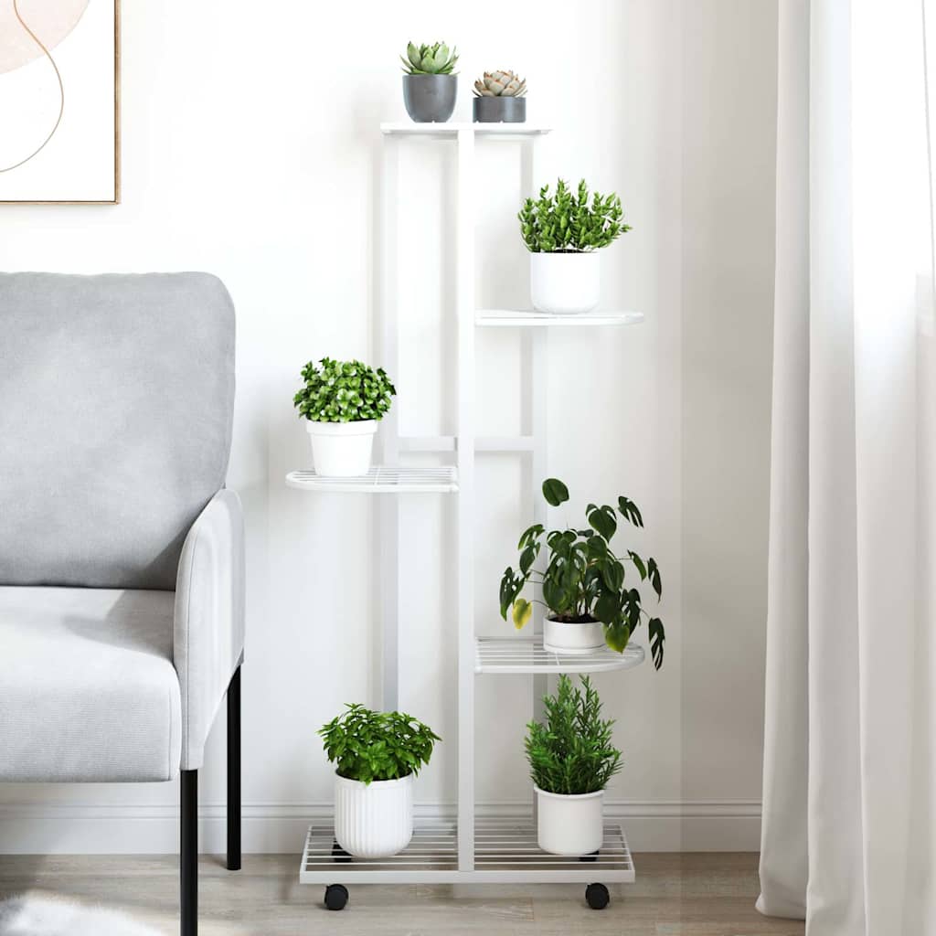blomsterstativ 5 niveauer med hjul 44x23x100 cm jern hvid