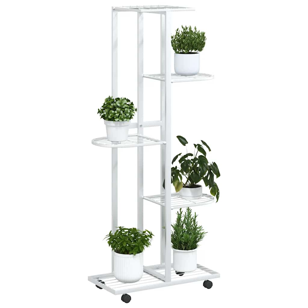 blomsterstativ 5 niveauer med hjul 44x23x100 cm jern hvid