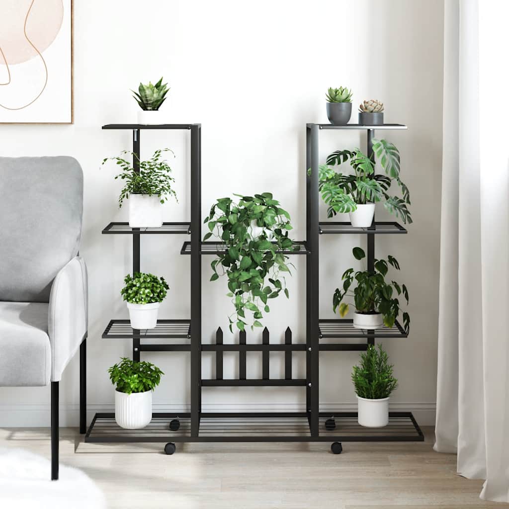 blomsterstativ med hjul 94,5x24,5x91,5 cm jern sort