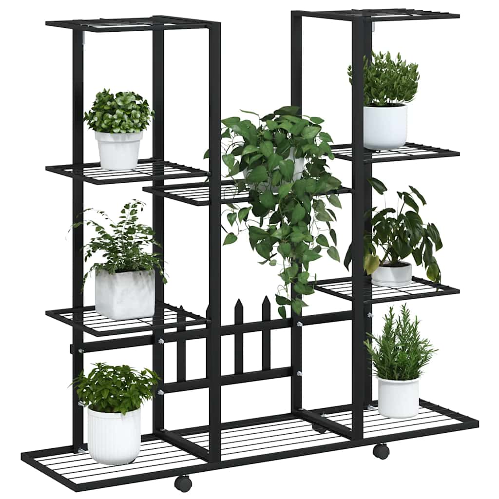 blomsterstativ med hjul 94,5x24,5x91,5 cm jern sort