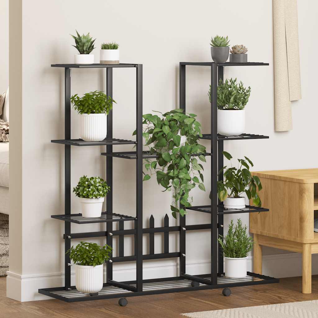 blomsterstativ med hjul 94,5x24,5x91,5 cm jern sort