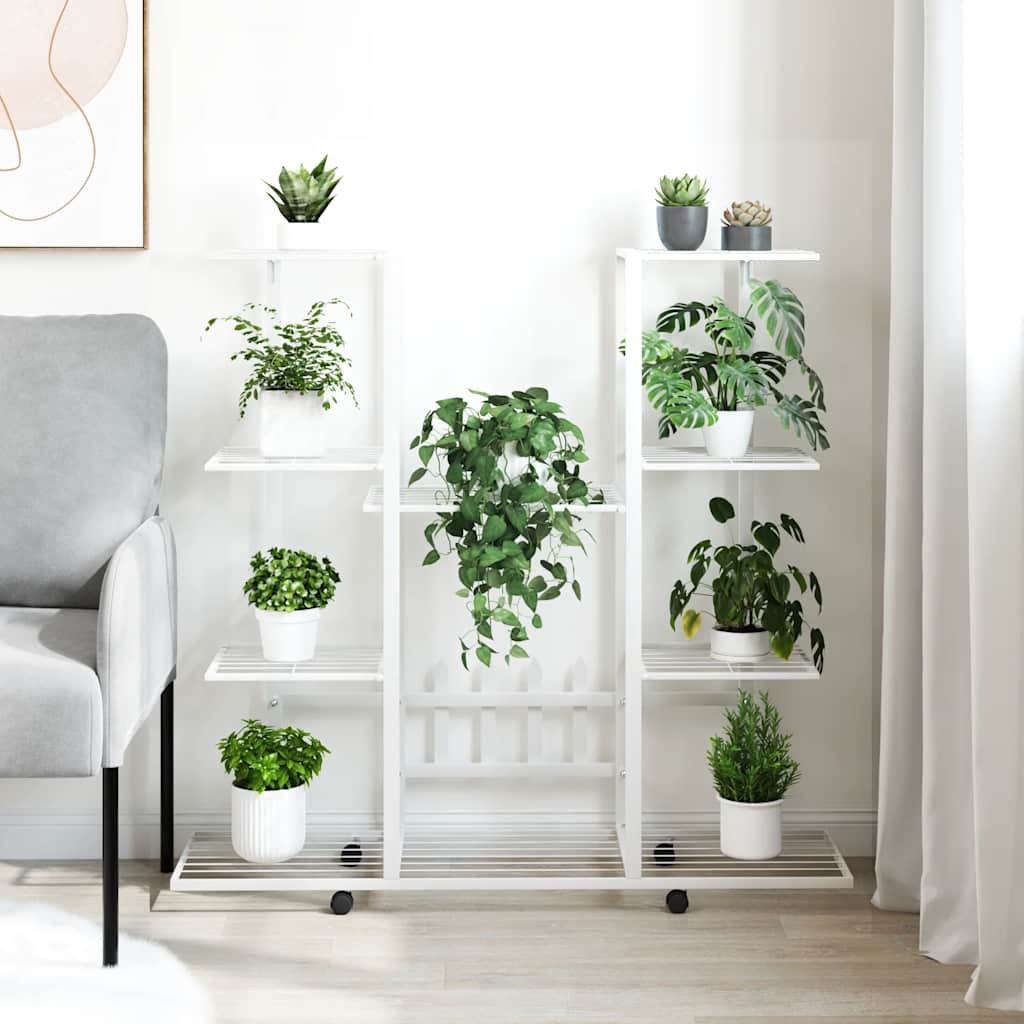 blomsterstativ med hjul 94,5x24,5x91,5 cm jern hvid