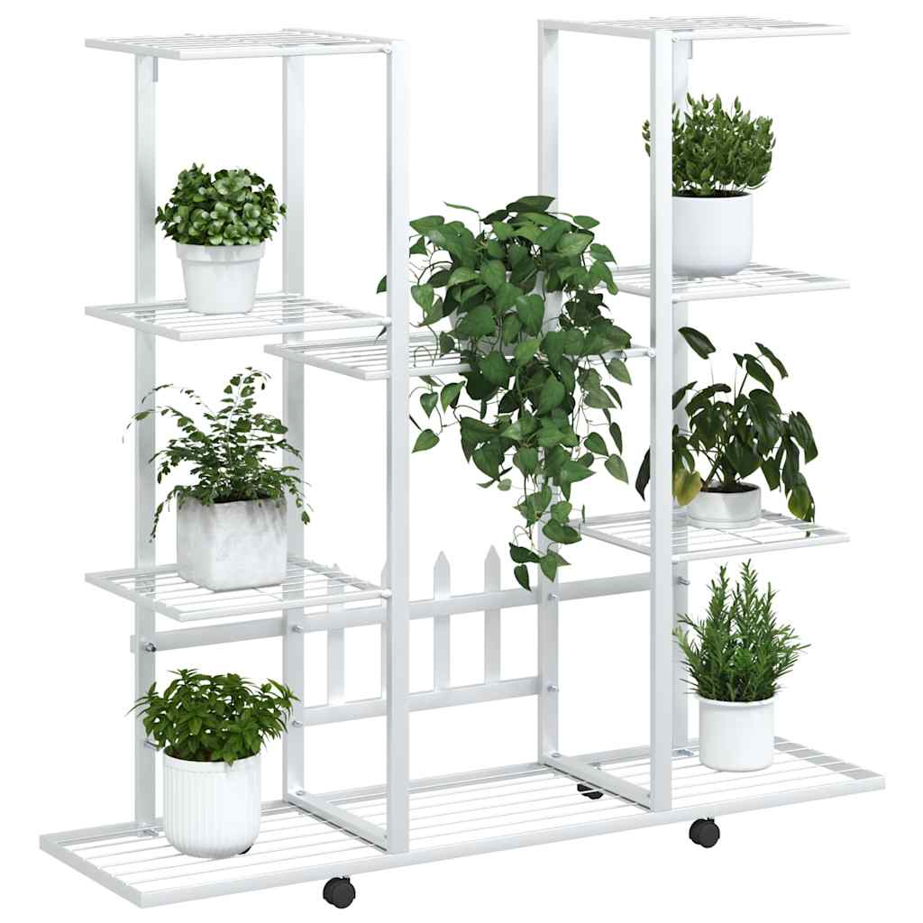 blomsterstativ med hjul 94,5x24,5x91,5 cm jern hvid
