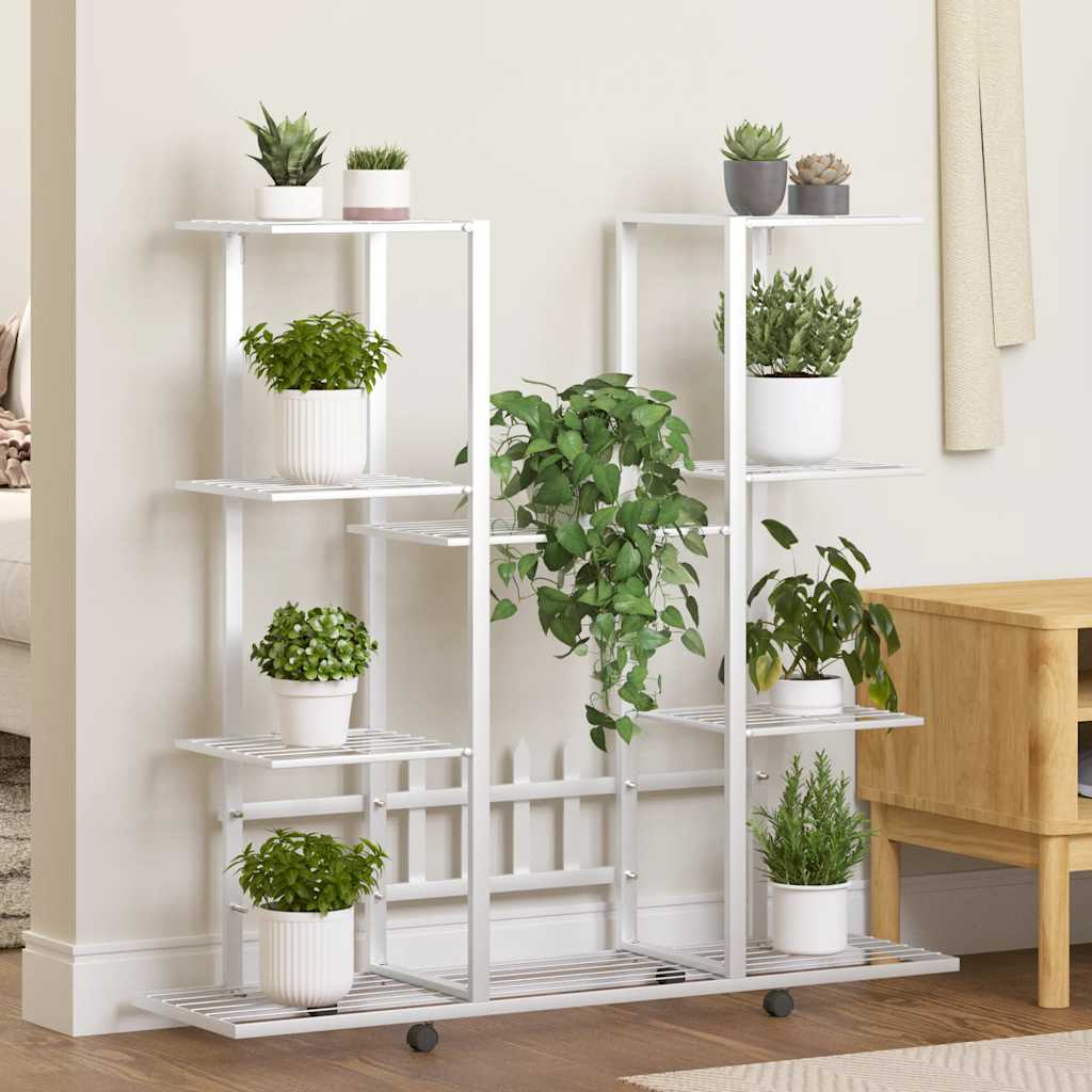 blomsterstativ med hjul 94,5x24,5x91,5 cm jern hvid
