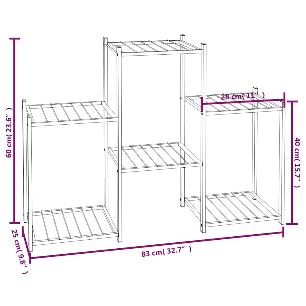 blomsterstativ 83x25x60 cm jern sort