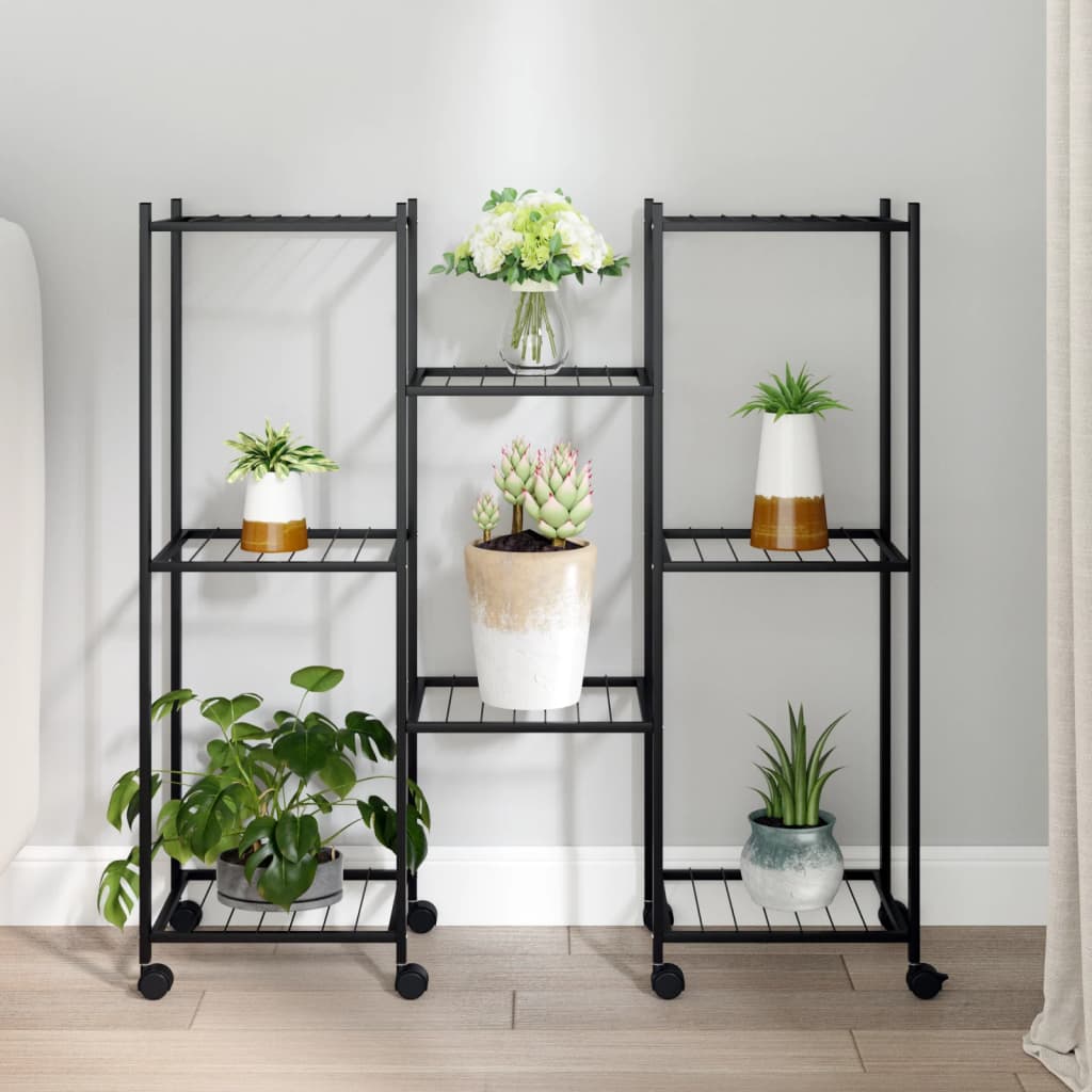 blomsterstativ med hjul 83x25x83,5 cm jern sort