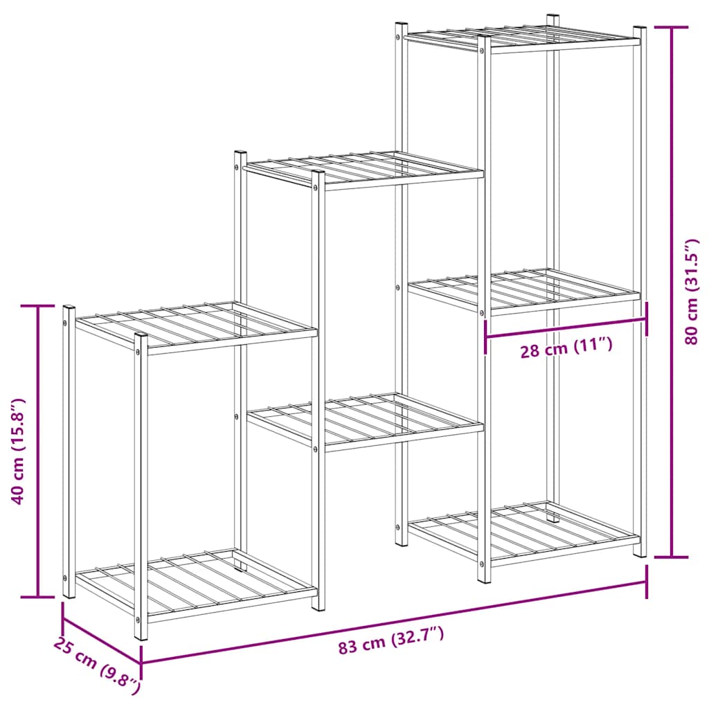 blomsterstativ 83x25x80 cm jern sort