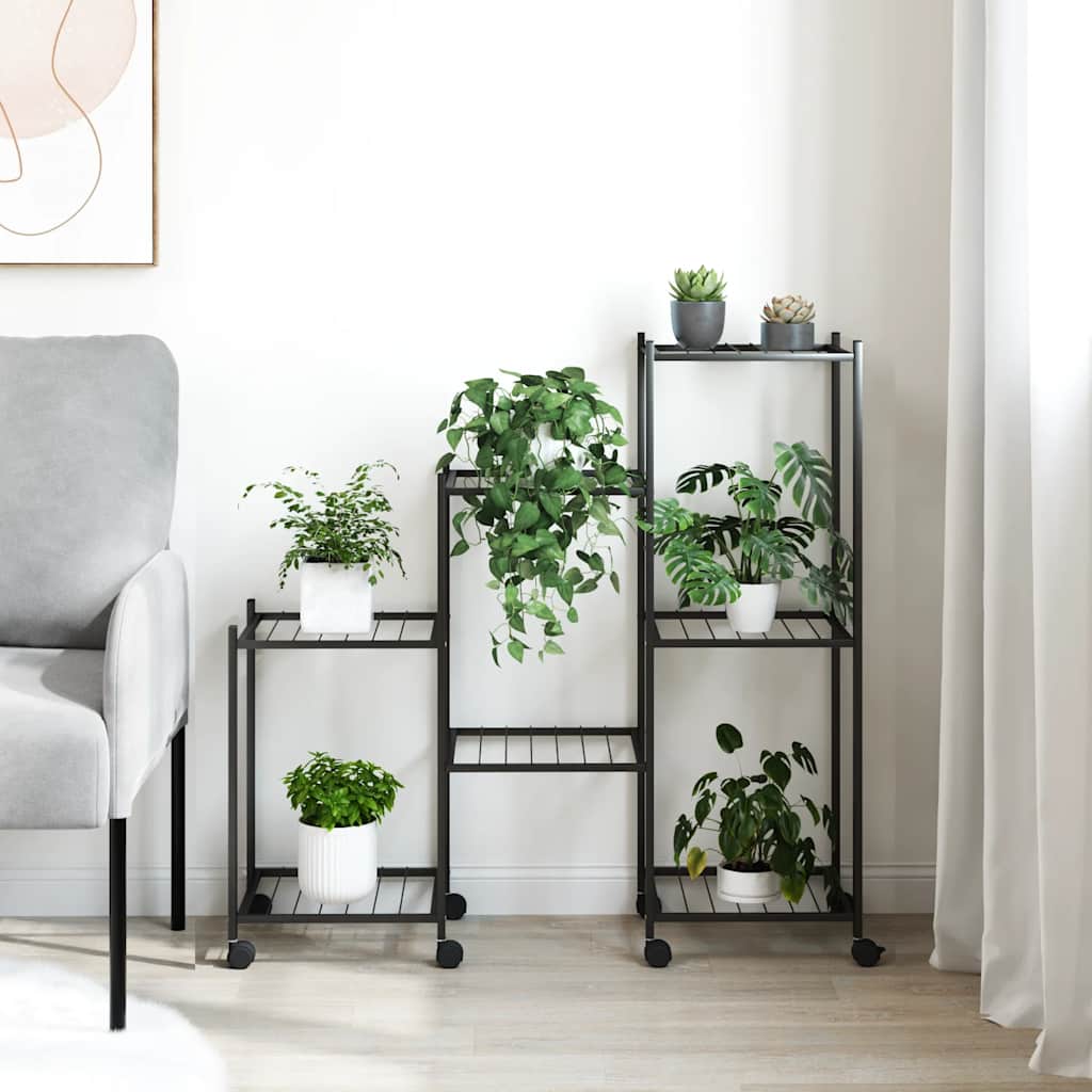 blomsterstativ med hjul 83x25x83,5 cm jern sort