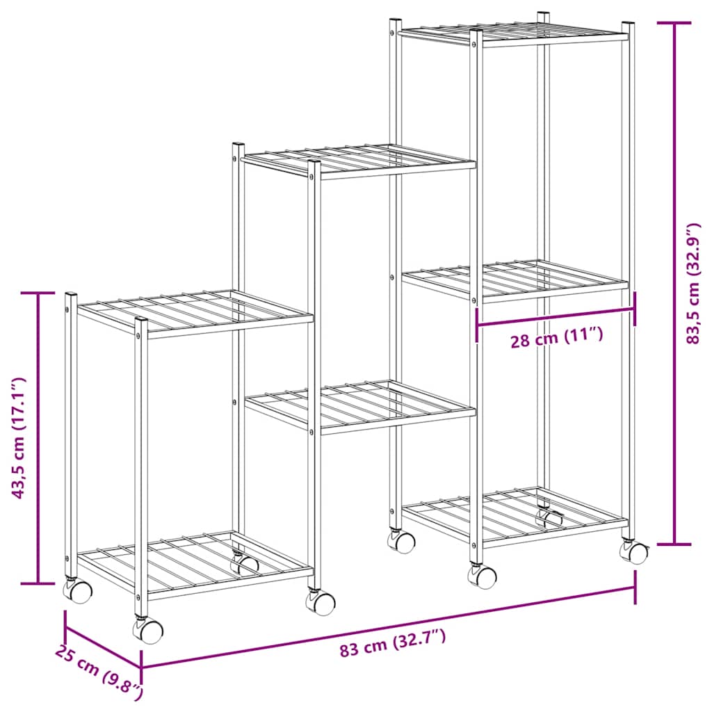 blomsterstativ med hjul 83x25x83,5 cm jern sort