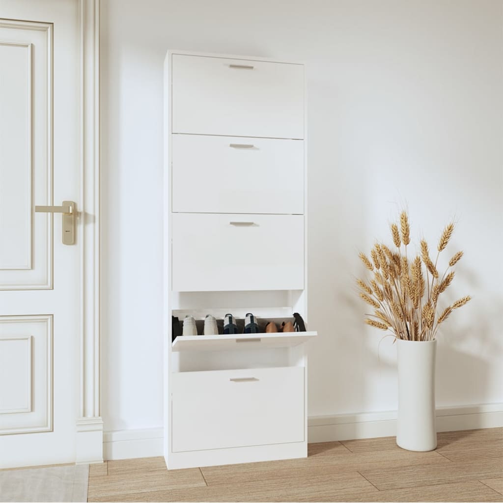 skoskab 59x17x169 cm konstrueret træ hvid højglans