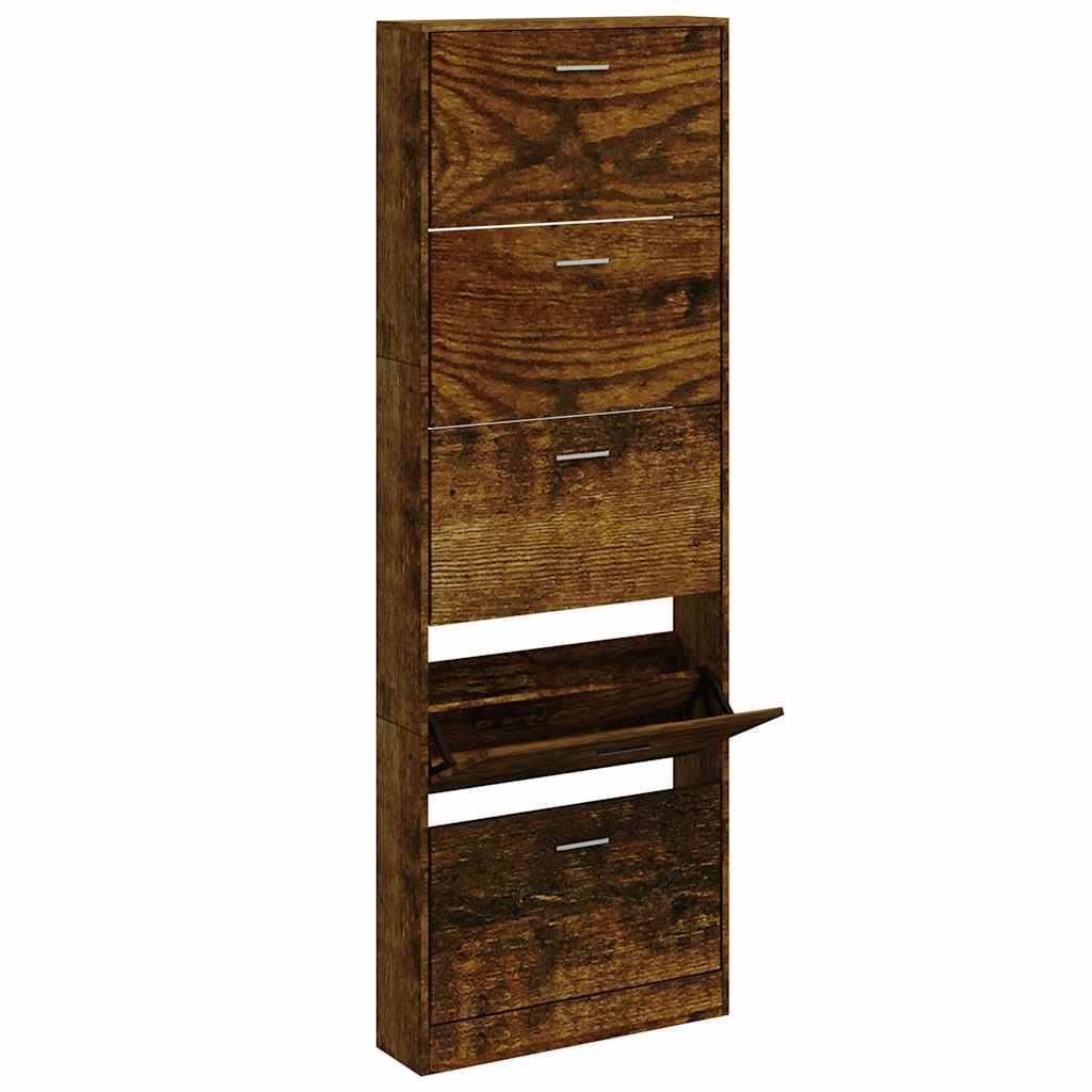 skoskab 59x17x169 cm konstrueret træ røget egetræsfarve