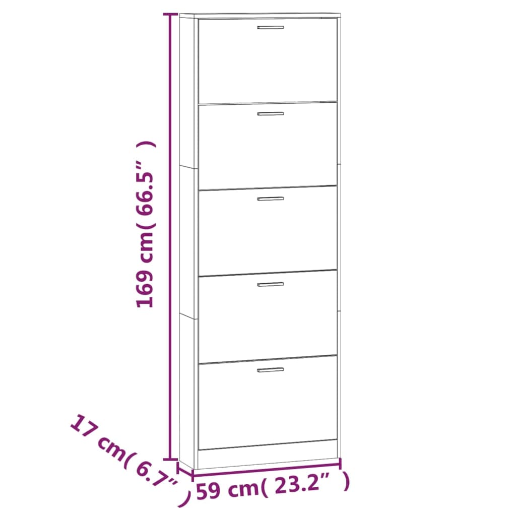 skoskab 59x17x169 cm konstrueret træ brun egetræsfarve