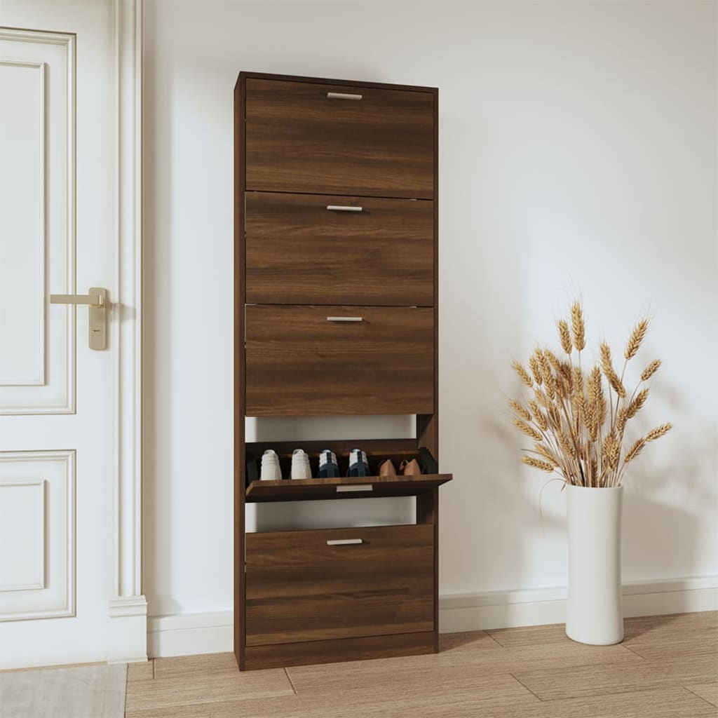 skoskab 59x17x169 cm konstrueret træ brun egetræsfarve