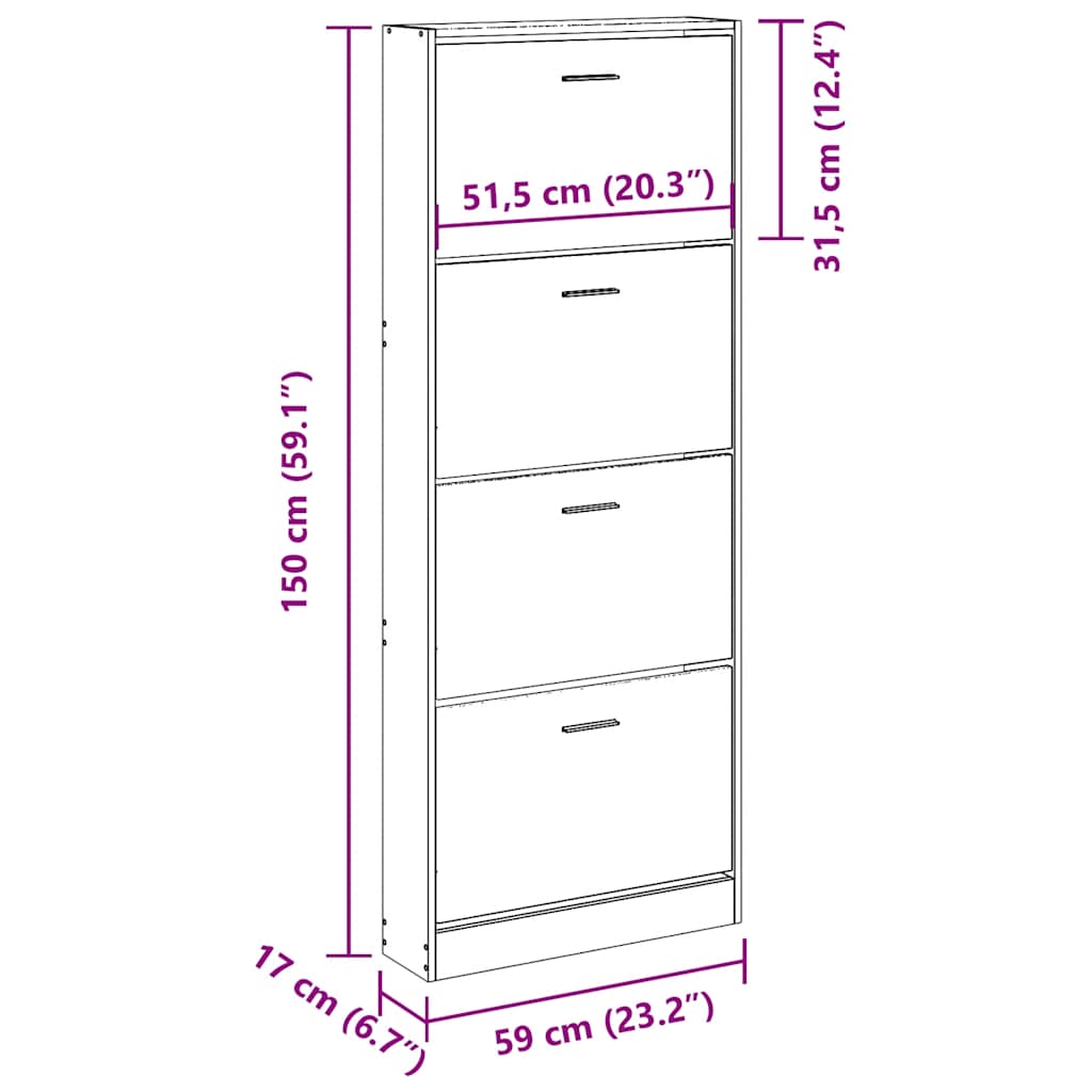 skoskab 59x17x150 cm konstrueret træ egetræ