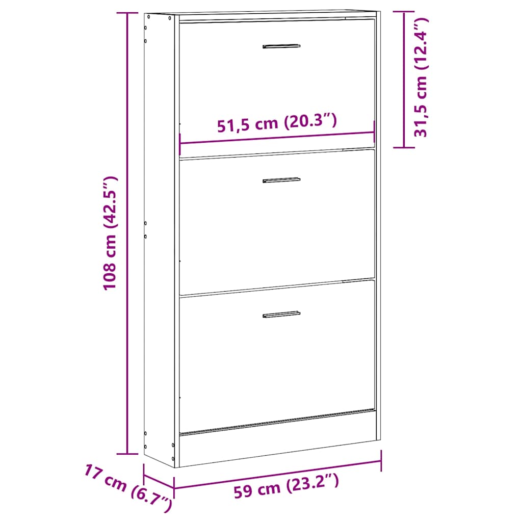 skoskab 59x17x108 cm konstrueret træ sort
