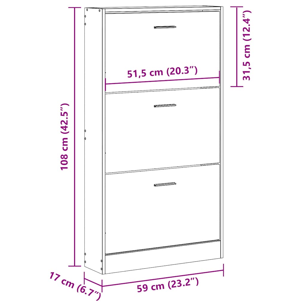 skoskab 59x17x108 cm konstrueret træ røget egetræsfarve