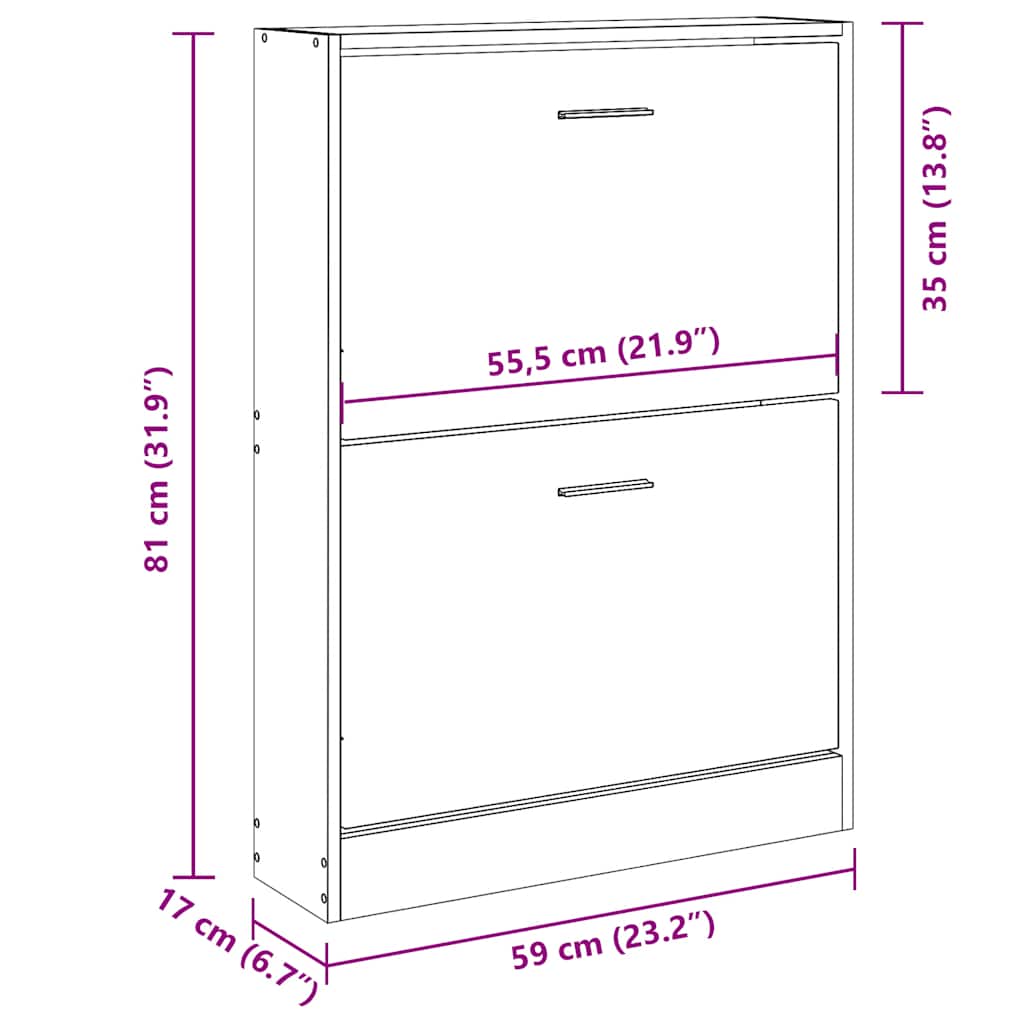 skoskab 59x17x81 cm konstrueret træ brun egetræ