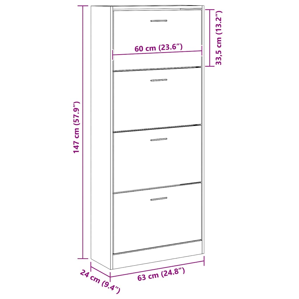 skoskab 63x24x147 cm konstrueret træ sonoma-eg